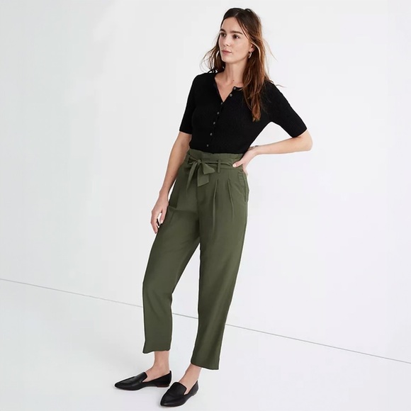 Madewell - Drapey Paperbag Waist Pants In Foliage Green - Picture 1 of 12